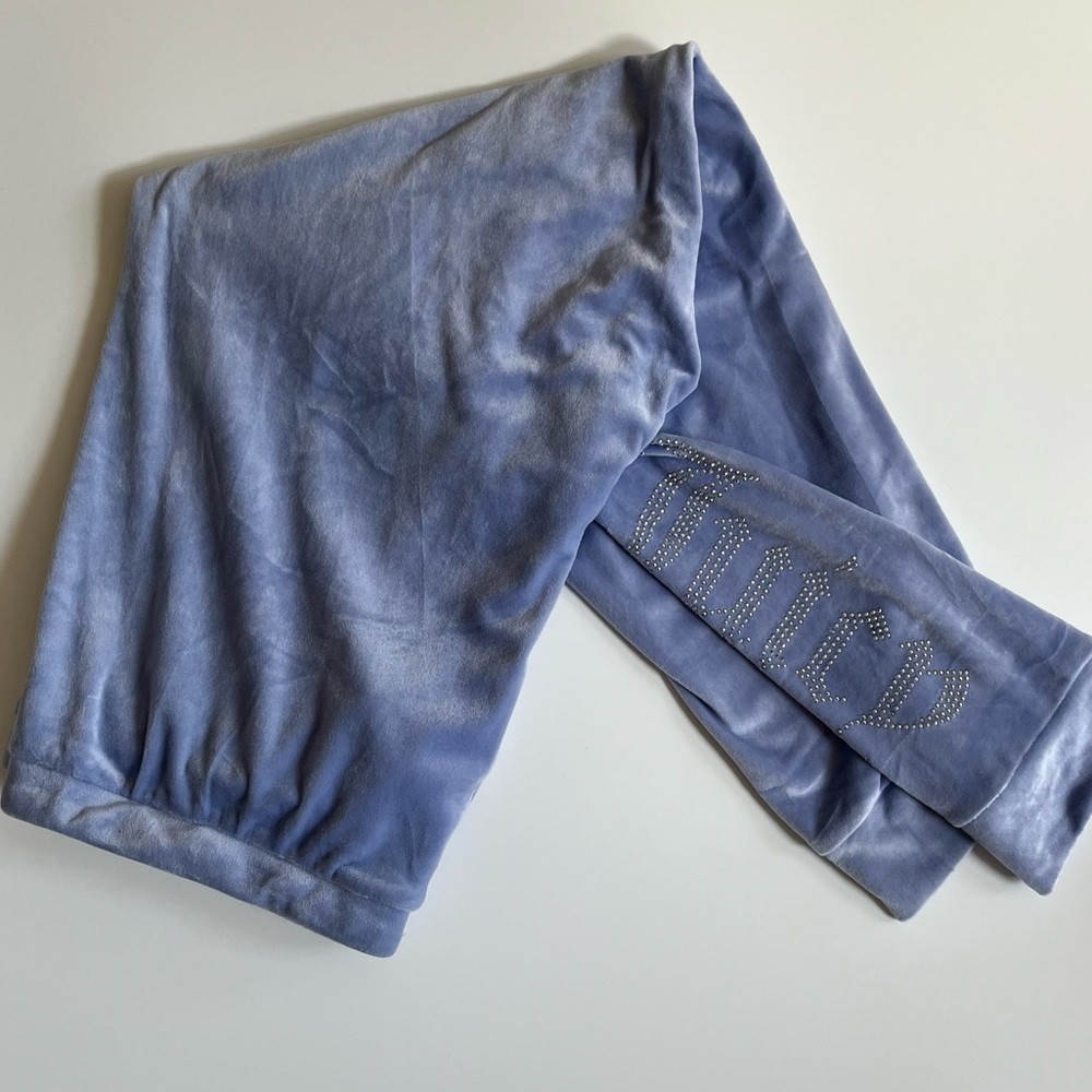 Juicy Couture Joggers Pants Extra Large Velour Bling Y2K Pull On Light Blue Cuff